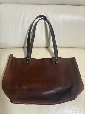 Classic Brown Leather Tote Bag with Double Shoulder Straps